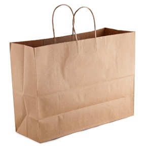 Kraft Shopping Bag w/Handle, 16&quot;x6&quot;x12&quot;, 63#  (250/cs)