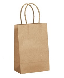 Kraft Shopping Bag w/Handle, 5&quot;x3&quot;x8&quot;, 63# (250/cs)