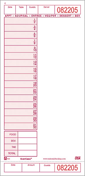 Guest Check Board 1 Part Booked 15 Lines - Pink -