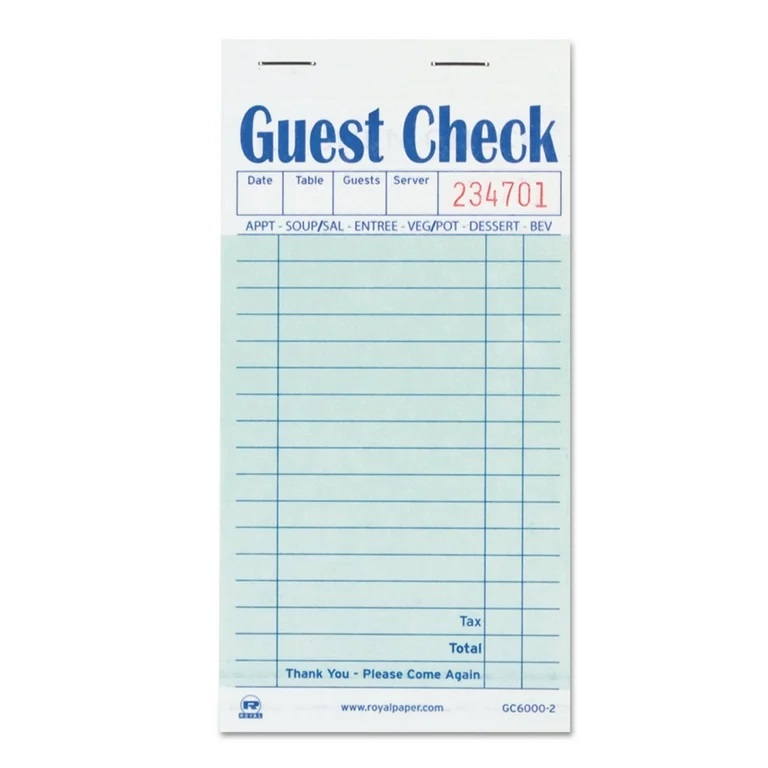 Guest Check Paper Interleave Carbon 2 PT 50/50, 17 Lines