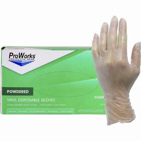 ProWorks Vinyl Clear Powdered  Gloves, Large (10/100)