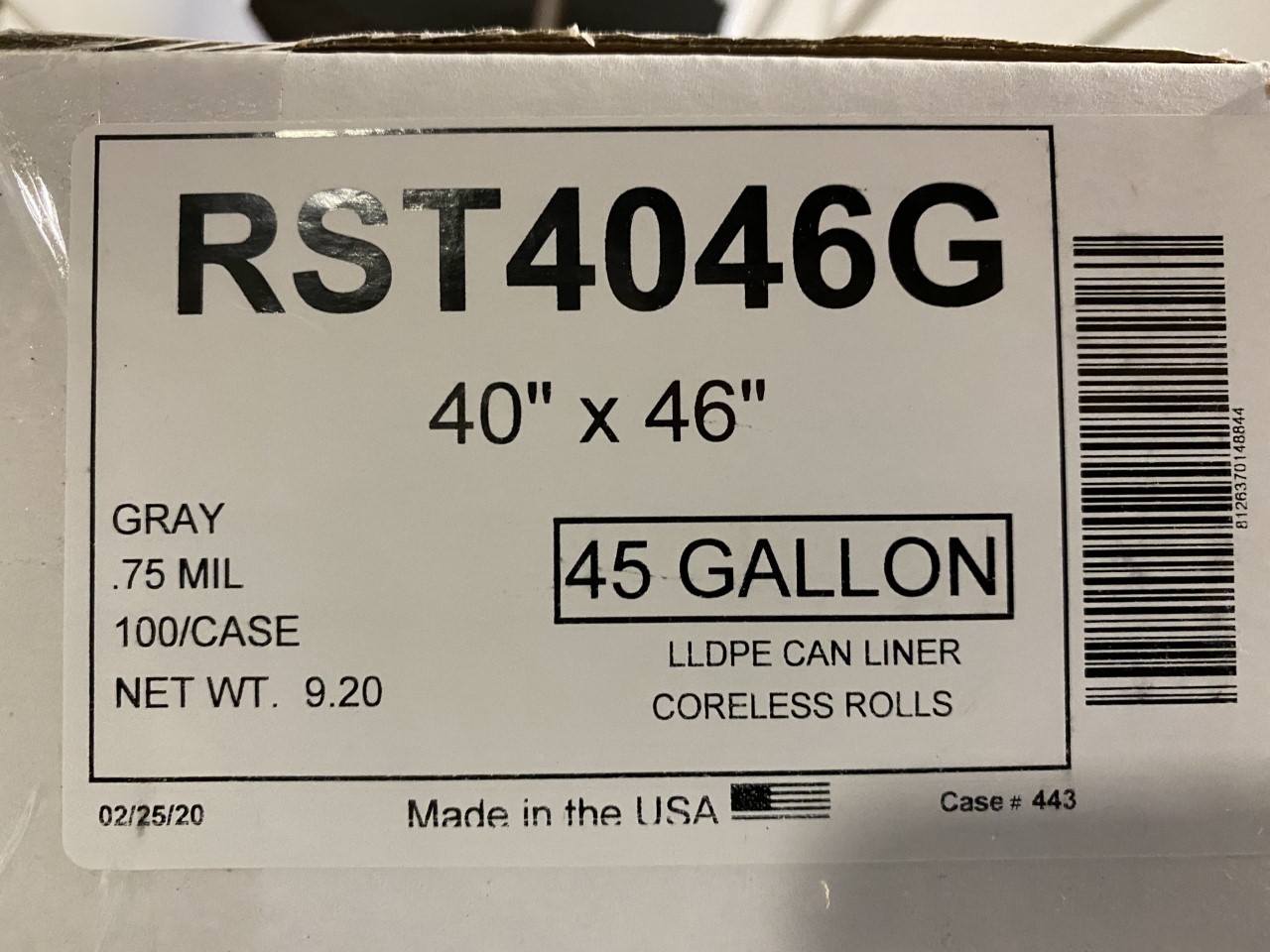 40X46 .75mil Gray Liner Lin-Lo 40-45 Gal (4/25)